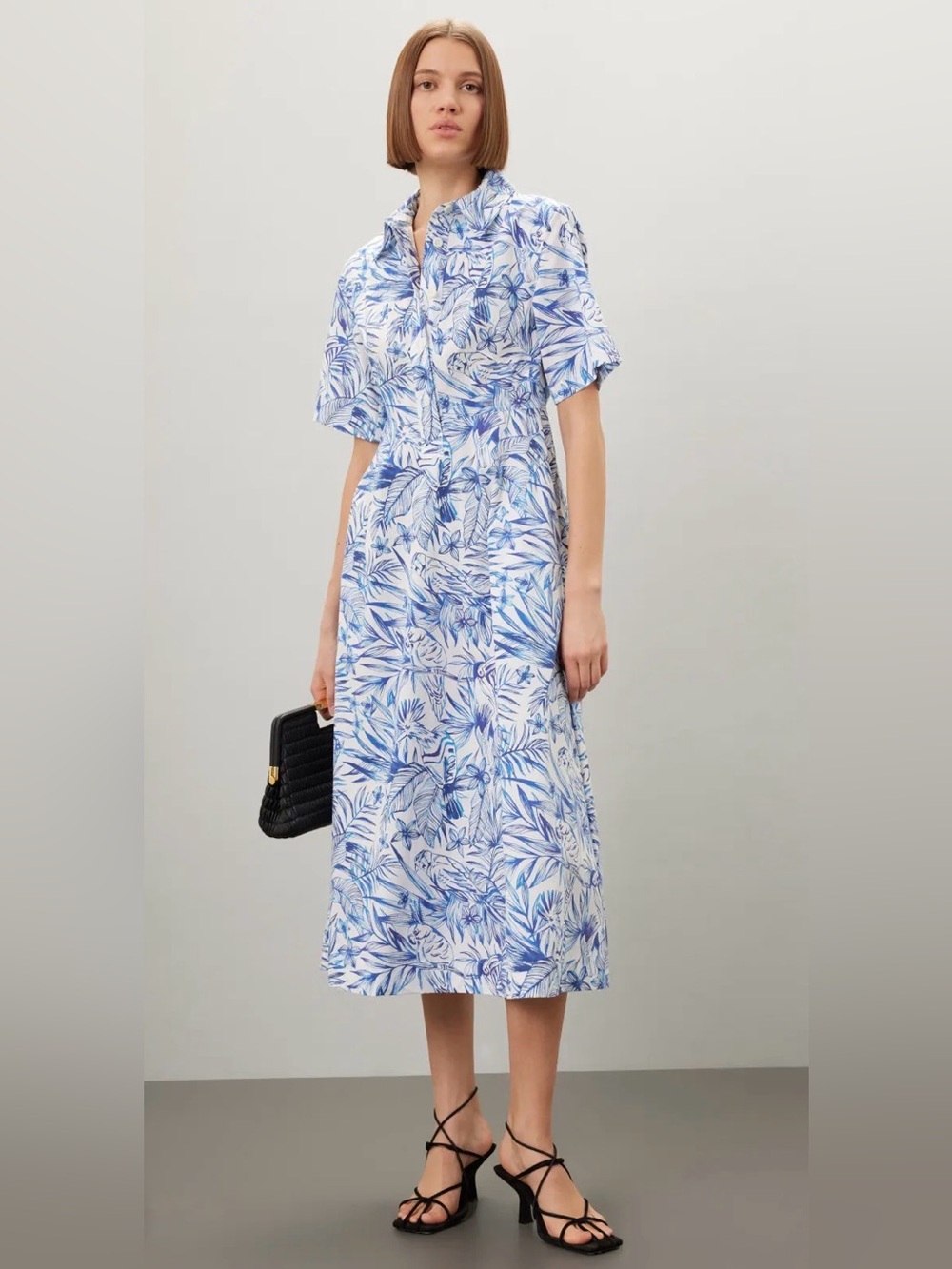 Rosetta Getty Blue and White Floral Midi Shirt Dress Size 6